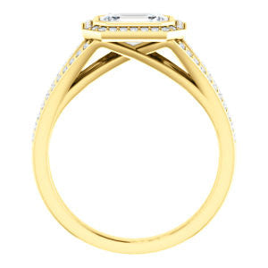 Cubic Zirconia Engagement Ring- The Kay Adaira (Customizable Bezel-set Emerald Cut with Halo and Split-Pavé Band)