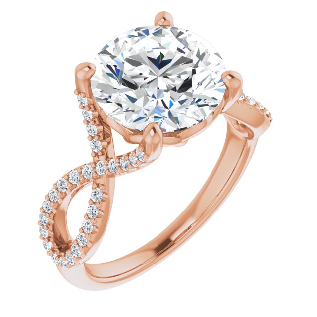 10K Rose Gold Customizable Round Cut Design with Twisting Infinity-inspired, Pavé Split Band