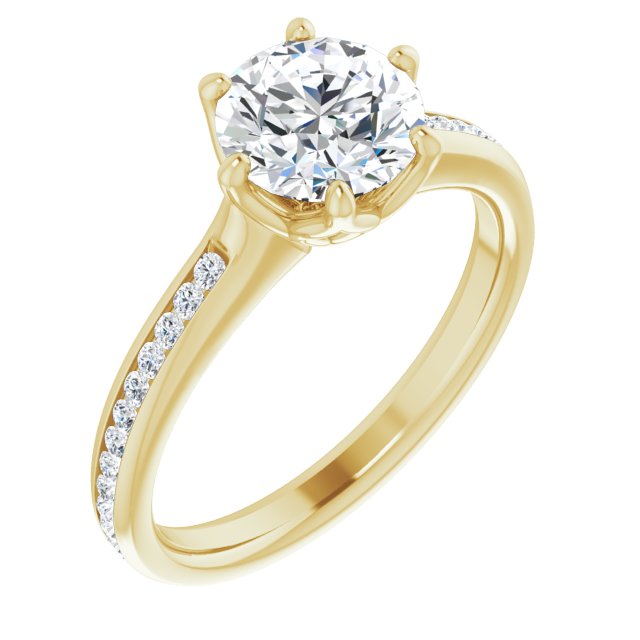 10K Yellow Gold Customizable 6-prong Round Cut Design with Round Channel Accents