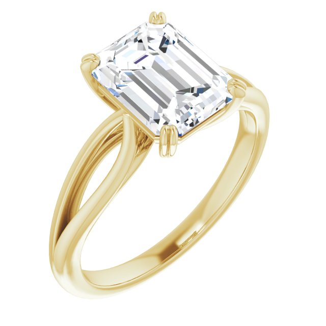 10K Yellow Gold Customizable Emerald/Radiant Cut Solitaire with Wide-Split Band