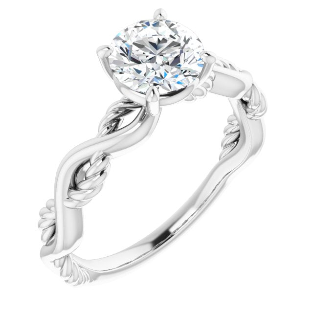 10K White Gold Customizable Round Cut Solitaire with Twisting Split Band