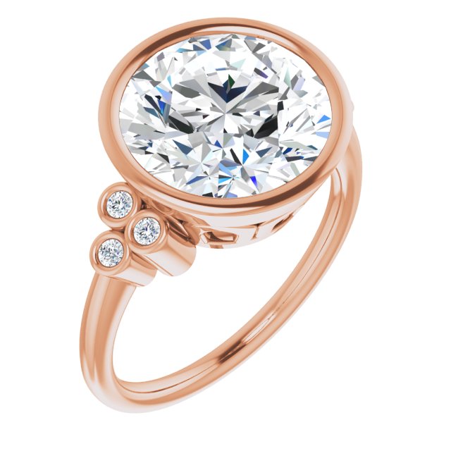 10K Rose Gold Customizable 7-stone Round Cut Style with Triple Round-Bezel Accent Cluster Each Side