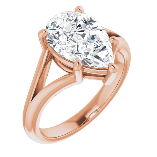 10K Rose Gold Customizable Pear Cut Solitaire with Tapered Split Band