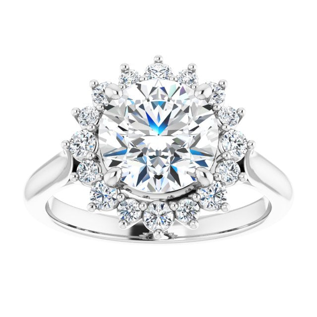 Cubic Zirconia Engagement Ring- The Honoka (Customizable Crown-Cathedral Round Cut Design with Clustered Large-Accent Halo & Ultra-thin Band)