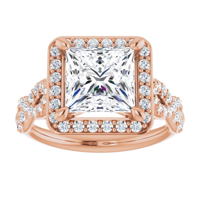 Cubic Zirconia Engagement Ring- The Jakayla (Customizable Cathedral-Halo Princess/Square Cut Design with Artisan Infinity-inspired Twisting Pavé Band)