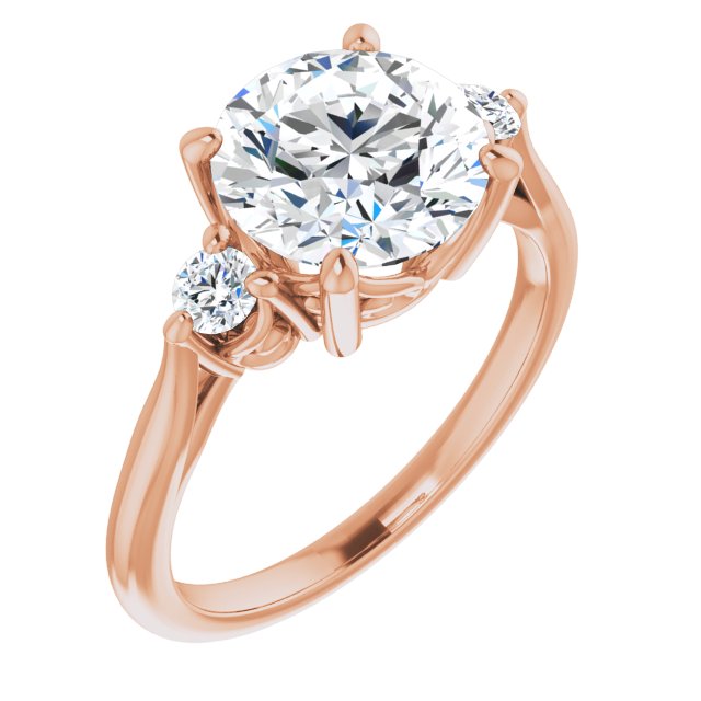 18K Rose Gold Customizable Three-stone Round Cut Design with Small Round Accents and Vintage Trellis/Basket