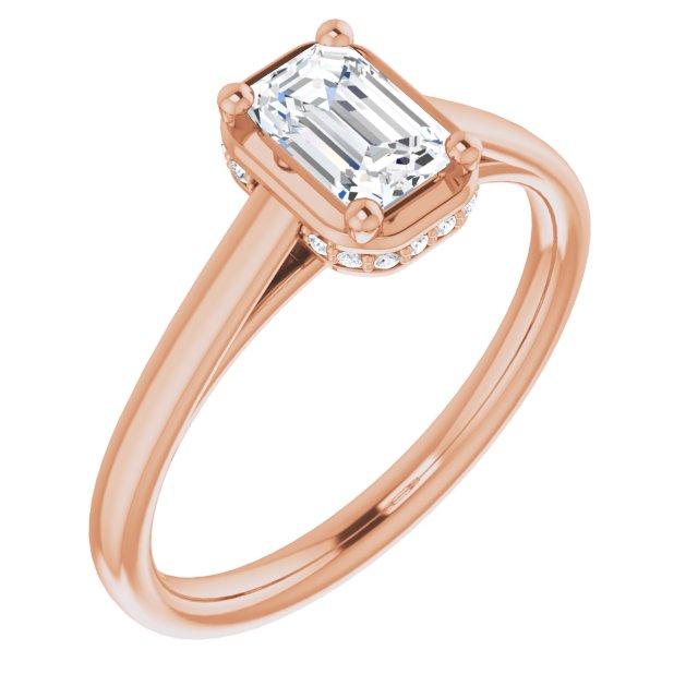 10K Rose Gold Customizable Super-Cathedral Emerald/Radiant Cut Design with Hidden-stone Under-halo Trellis