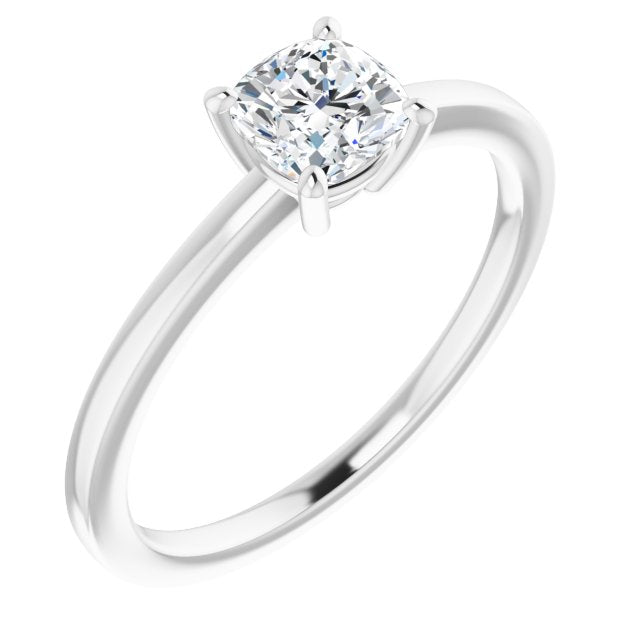 10K White Gold Customizable Bowl-Prongs Cushion Cut Solitaire with Thin Band