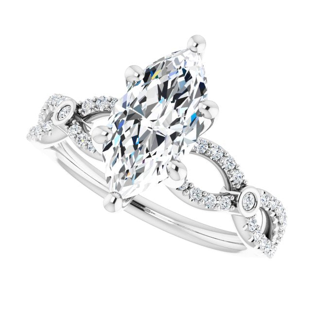 Cubic Zirconia Engagement Ring- The Aashi (Customizable Marquise Cut Design with Infinity-inspired Split Pavé Band and Bezel Peekaboo Accents)