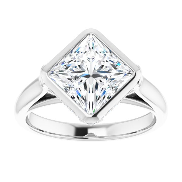 Cubic Zirconia Engagement Ring- The Alexia (Customizable Princess/Square Cut Semi-Solitaire with Under-Halo and Peekaboo Cluster)