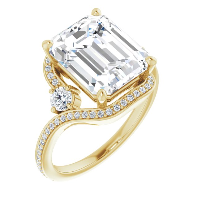10K Yellow Gold Customizable Emerald/Radiant Cut Bypass Design with Semi-Halo and Accented Band
