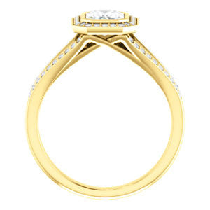 Cubic Zirconia Engagement Ring- The Josefina (Customizable Halo-Style Emerald Cut with Wide Split-Band Pavé)