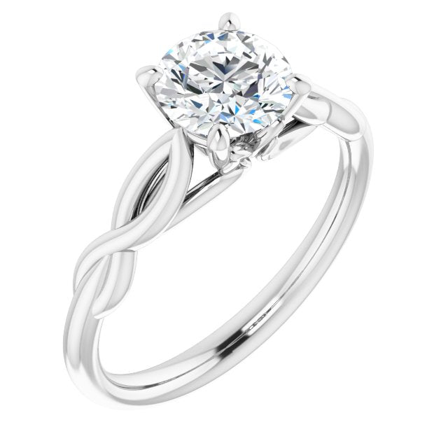 10K White Gold Customizable Round Cut Solitaire with Braided Infinity-inspired Band and Fancy Basket)