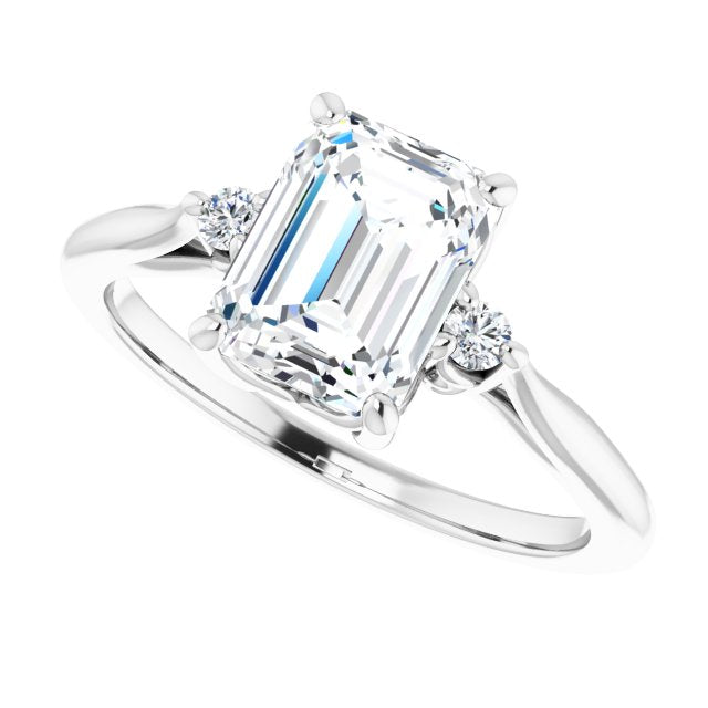 Cubic Zirconia Engagement Ring- The Malena (Customizable Three-stone Emerald Cut Design with Small Round Accents and Vintage Trellis/Basket)