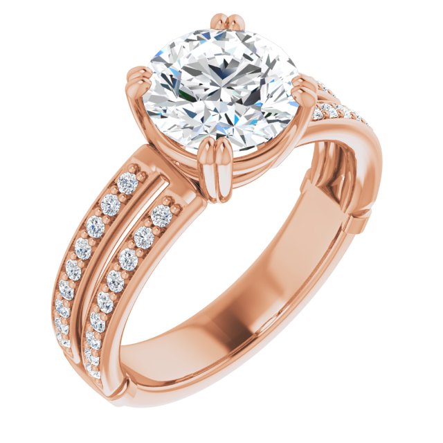 14K Rose Gold Customizable Round Cut Design featuring Split Band with Accents