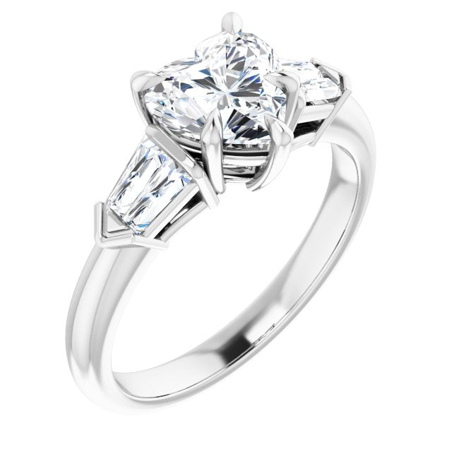 10K White Gold Customizable 5-stone Design with Heart Cut Center and Quad Baguettes