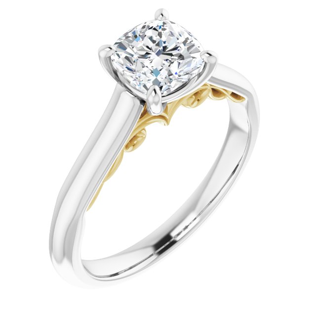 14K White & Yellow Gold Customizable Cushion Cut Cathedral Solitaire with Two-Tone Option Decorative Trellis 'Down Under'