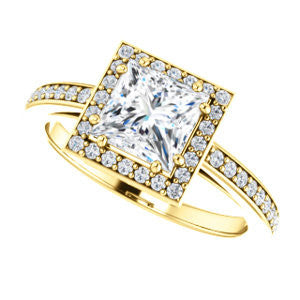 Cubic Zirconia Engagement Ring- The Kira (Customizable Cathedral-Halo Princess Cut Design with Thin Pavé Band)