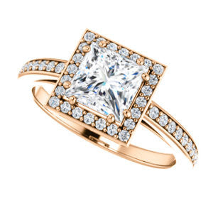 Cubic Zirconia Engagement Ring- The Kira (Customizable Cathedral-Halo Princess Cut Design with Thin Pavé Band)