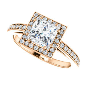 Cubic Zirconia Engagement Ring- The Kira (Customizable Cathedral-Halo Princess Cut Design with Thin Pavé Band)