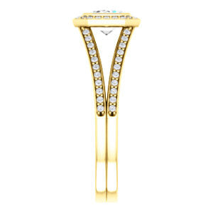 Cubic Zirconia Engagement Ring- The Kay Adaira (Customizable Bezel-set Emerald Cut with Halo and Split-Pavé Band)