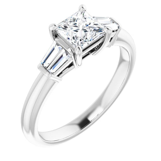 10K White Gold Customizable 5-stone Princess/Square Cut Style with Quad Tapered Baguettes