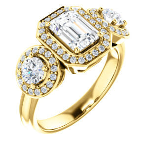Cubic Zirconia Engagement Ring- The Justine (Customizable Radiant Cut Center 3-Stone Halo-Style)