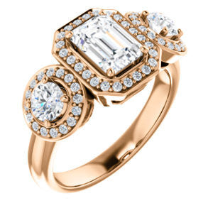 Cubic Zirconia Engagement Ring- The Justine (Customizable Radiant Cut Center 3-Stone Halo-Style)