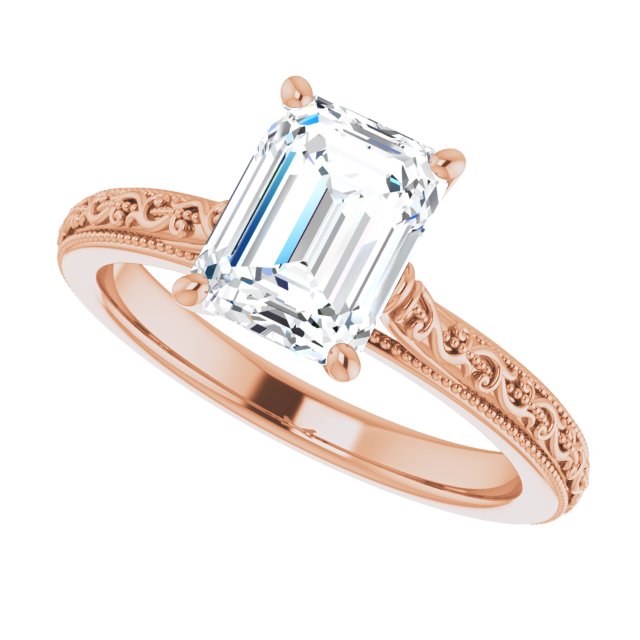 Cubic Zirconia Engagement Ring- The Conchita (Customizable Radiant Cut Solitaire with Delicate Milgrain Filigree Band)