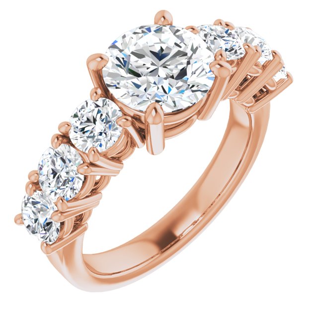 14K Rose Gold Customizable 7-stone Round Cut Design with Large Round-Prong Side Stones