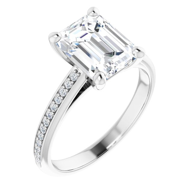 10K White Gold Customizable Cathedral-set Emerald/Radiant Cut Style with Shared Prong Band