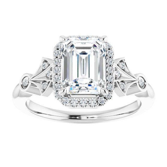 Cubic Zirconia Engagement Ring- The Zhee (Customizable Cathedral-Crown Radiant Cut Design with Halo and Scalloped Side Stones)