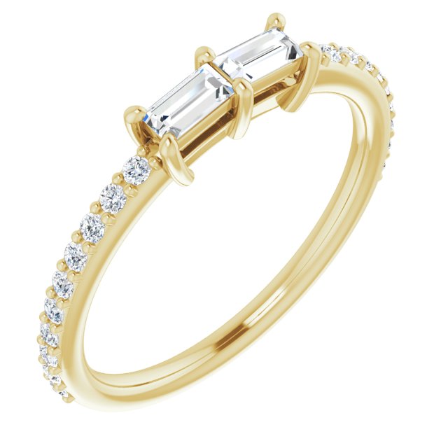 10K Yellow Gold Customizable Enhanced 2-stone Straight Baguette Cut Design with Ultra-thin Accented Band
