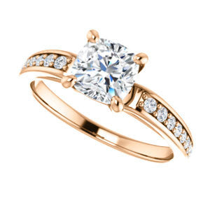 Cubic Zirconia Engagement Ring- The Sashalle (Customizable Cathedral-Raised Cushion Cut Design with Tapered Pavé Band)