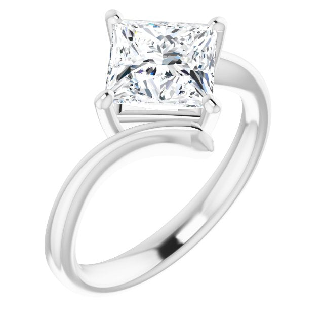 10K White Gold Customizable Princess/Square Cut Solitaire with Thin, Bypass-style Band