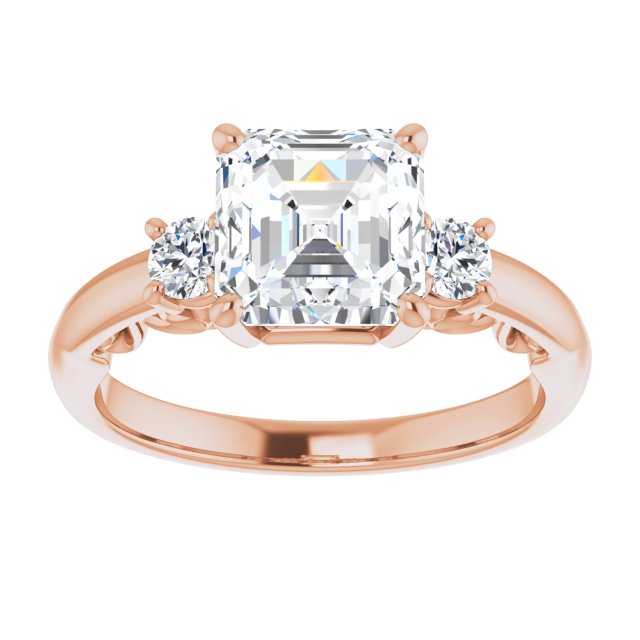 Cubic Zirconia Engagement Ring- The Danika (Customizable Asscher Cut 3-stone Style featuring Heart-Motif Band Enhancement)