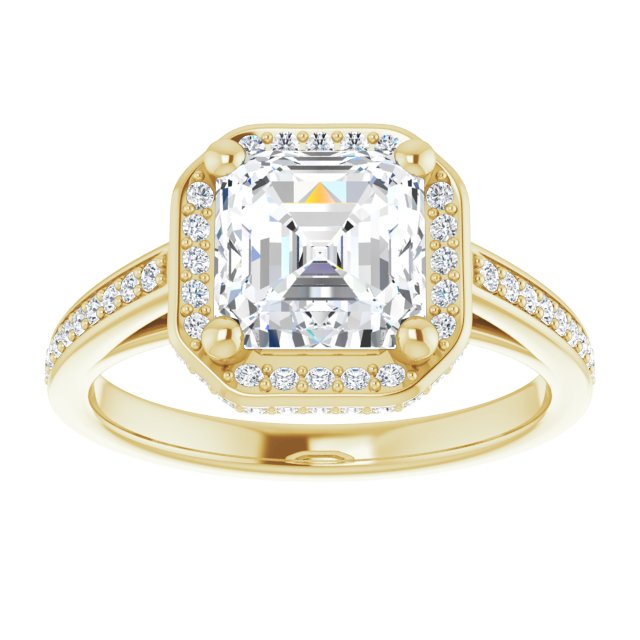Cubic Zirconia Engagement Ring- The Estelle (Customizable Cathedral-Halo Asscher Cut Design with Under-halo & Shared Prong Band)