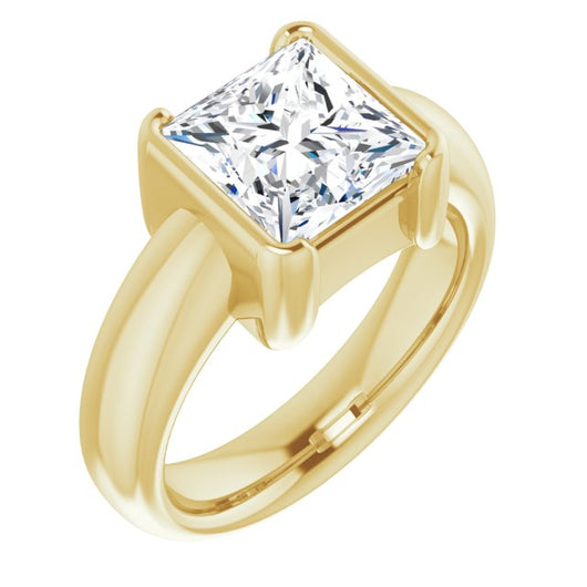 10K Yellow Gold Customizable Bezel-set Princess/Square Cut Solitaire with Thick Band