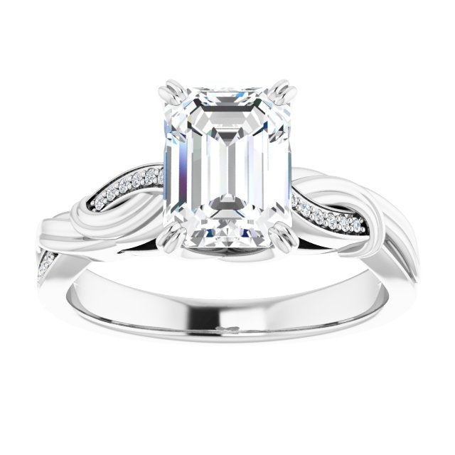 Cubic Zirconia Engagement Ring- The Fabiola (Customizable Cathedral-raised Emerald Cut Design featuring Rope-Braided Half-Pavé Band)