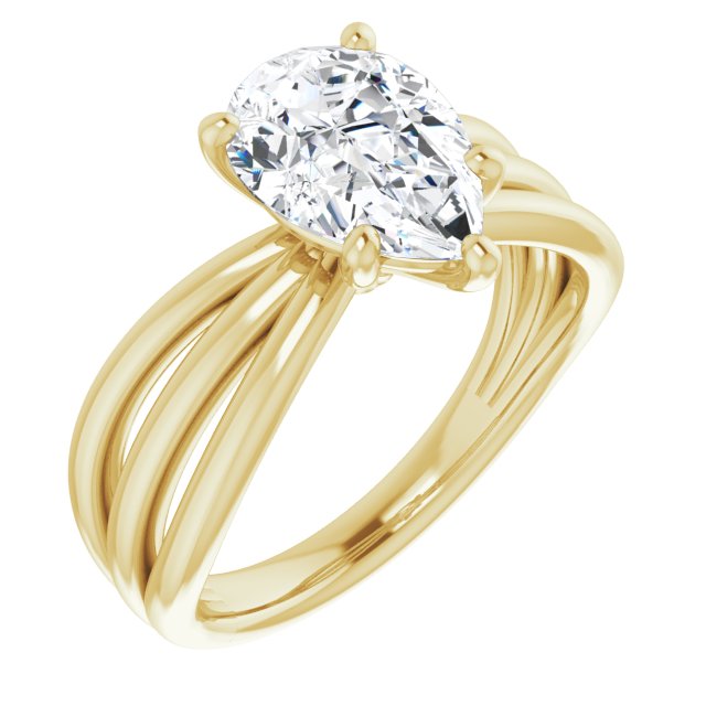 Cubic Zirconia Engagement Ring- The Maha (Customizable Pear Cut Solitaire Design with Wide, Ribboned Split-band)