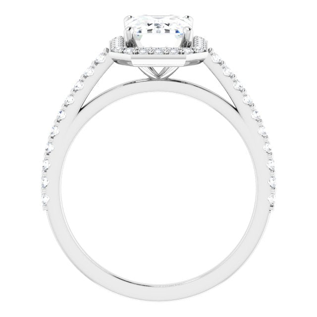 Cubic Zirconia Engagement Ring- The Catherine Lea (Customizable Emerald Cut Design with Halo and Thin Pavé Band)