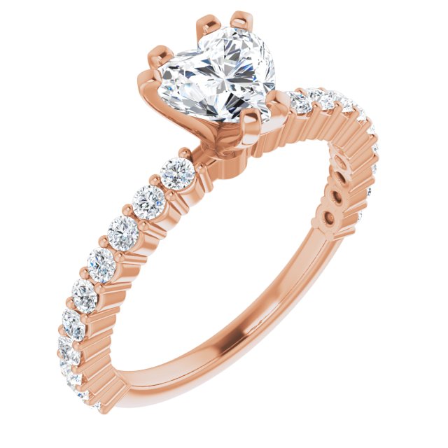 10K Rose Gold Customizable 8-prong Heart Cut Design with Thin, Stackable Pav? Band