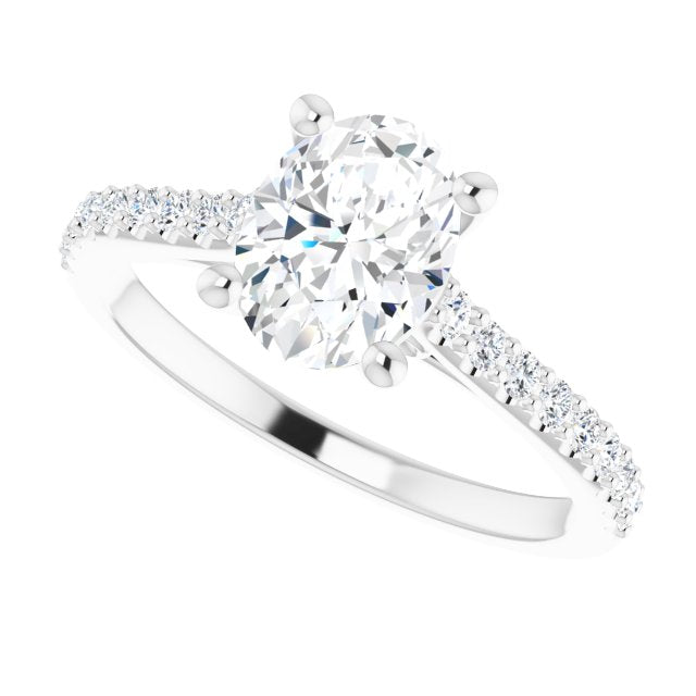 Cubic Zirconia Engagement Ring- The Diane (Customizable Cathedral-raised Oval Cut Design with Accented Band and Infinity Symbol Trellis Decoration)