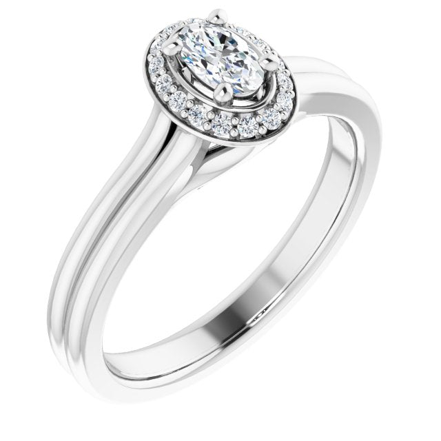 10K White Gold Customizable Cathedral-set Oval Cut Design with Split-band & Halo Accents
