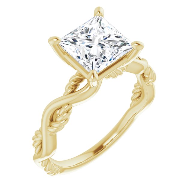10K Yellow Gold Customizable Princess/Square Cut Solitaire with Twisting Split Band