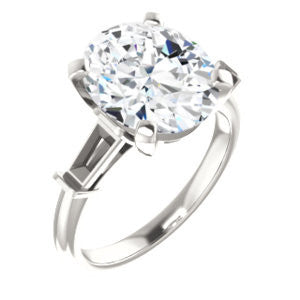 Cubic Zirconia Engagement Ring- The Monica (Customizable Oval Cut Center with Dual Tapered Baguettes)