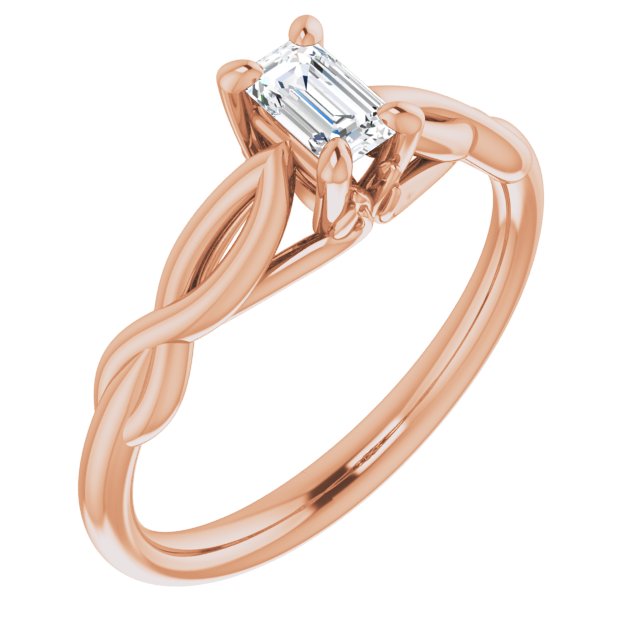 10K Rose Gold Customizable Emerald/Radiant Cut Solitaire with Braided Infinity-inspired Band and Fancy Basket)