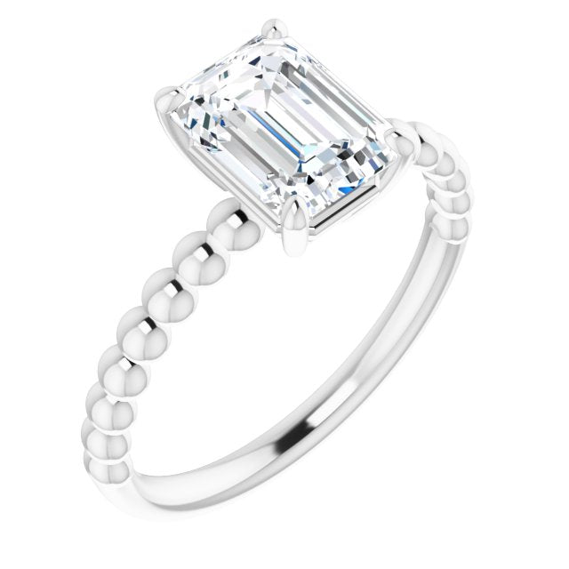 Cubic Zirconia Engagement Ring- The Hattie (Customizable Emerald Cut Solitaire with Thin Beaded-Bubble Band)