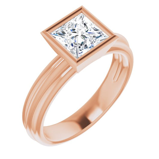 10K Rose Gold Customizable Bezel-set Princess/Square Cut Solitaire with Grooved Band