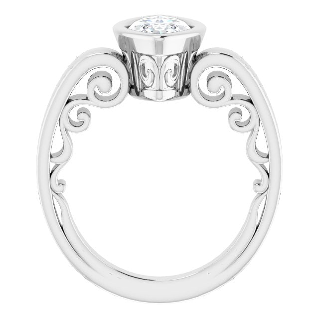 Cubic Zirconia Engagement Ring- The Fredrika (Customizable Bezel-set Marquise Cut Solitaire with Wide 3-sided Band)
